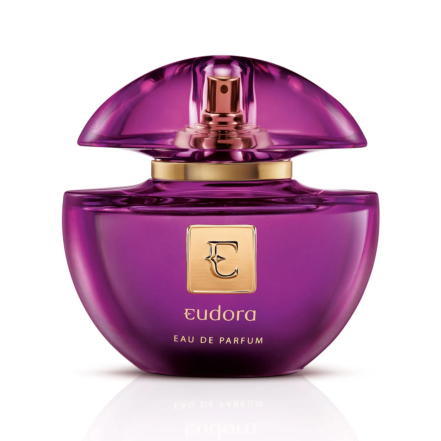 vidro de perfume para mulher arredondado na cor roxa eau de parfum eudora