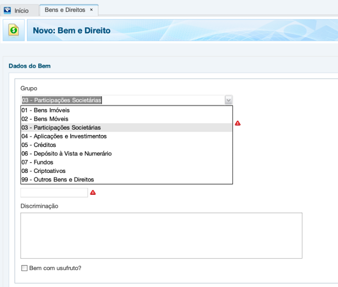 Programa da Receita Federal na seção de Participações Societárias