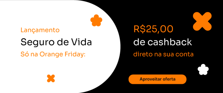 Banner com o lançamento do seguro de vida apresentando o cashback na orange friday do inter