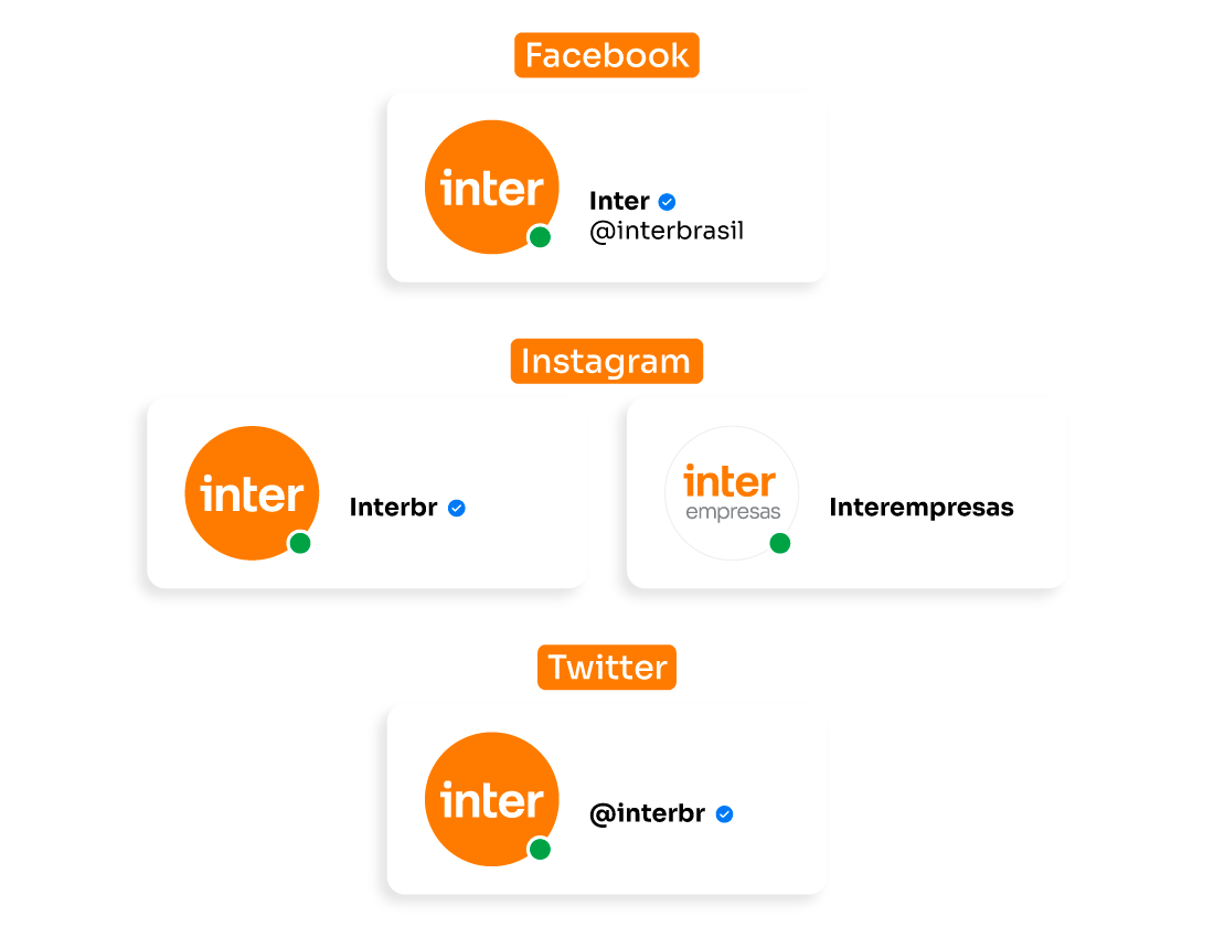 Apresentação das redes sociais do Inter no Facebook, Instagram e Twitter