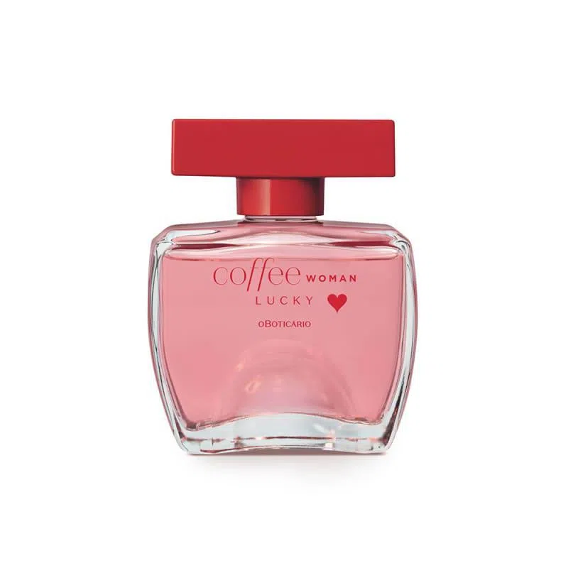 vidro de perfume de mulher transparente com líquido avermelhado e tampa vermelha. 