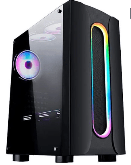 CPU gamer na black friday com carcaça preta e luzes coloridas em detalhes
