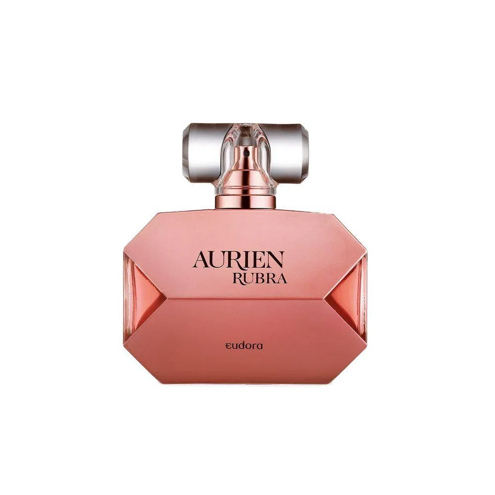 vidro de perfume feminino em formato geométrico rosé Aurien Rubra da Eudora 