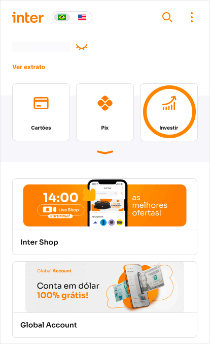 Imagem do app do Inter mostrando como é fácil investir 