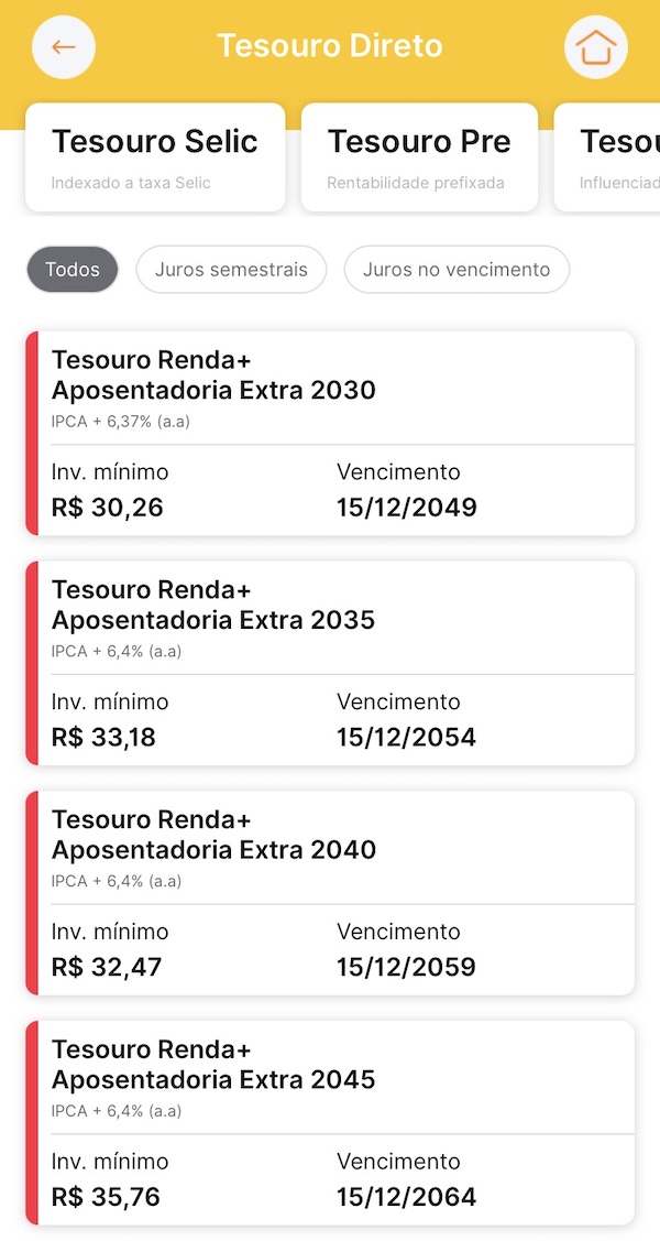Títulos do Tesouro RendA+ do Super App do Inter