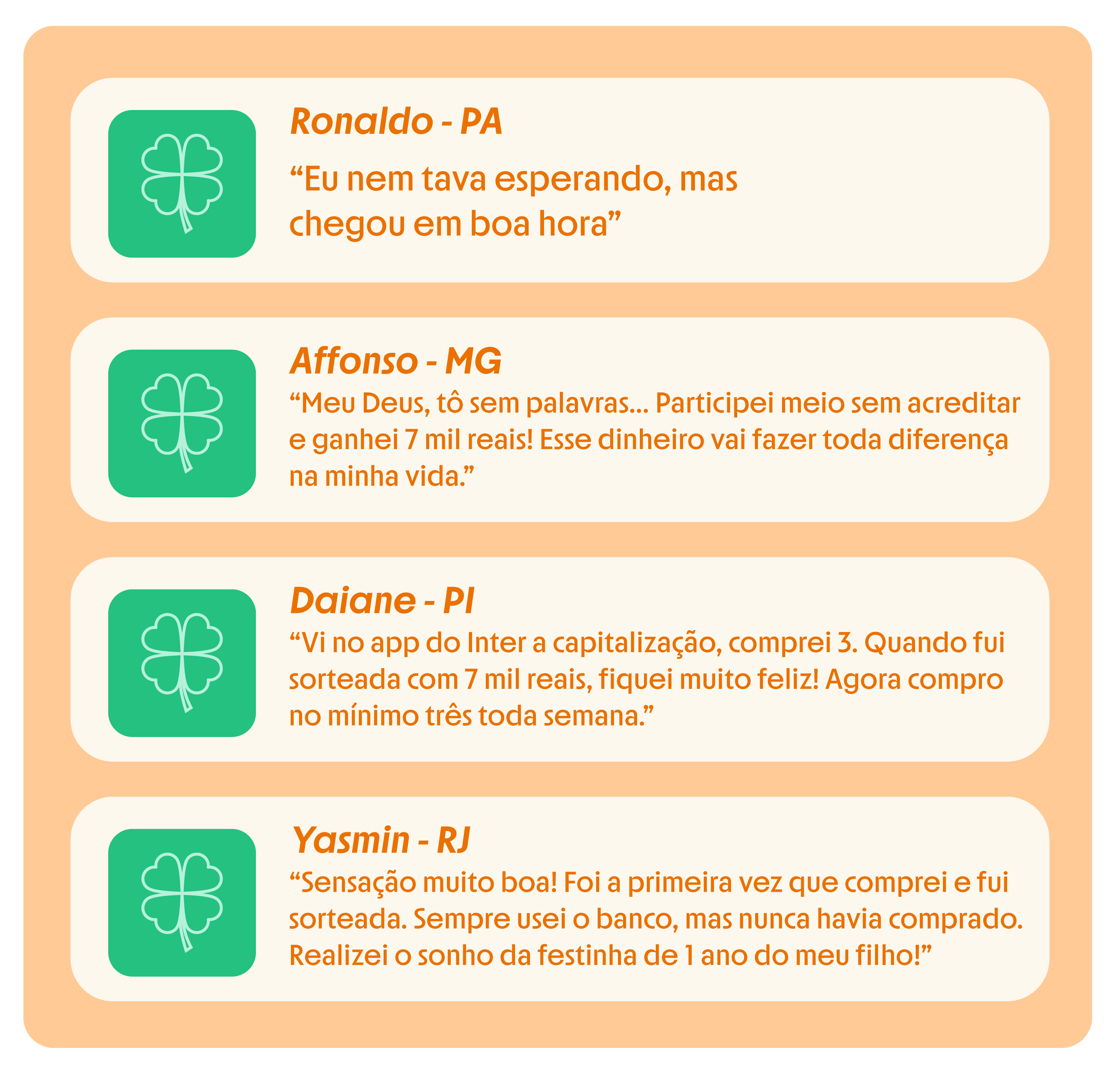 Depoimentos dos ganhadores