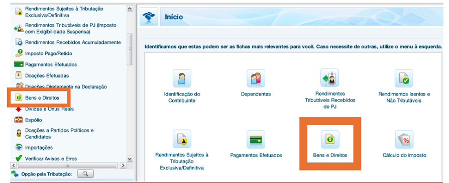 Programa da Receita Federal da Ficha de Bens e Direitos 