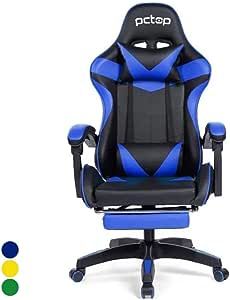 cadeira gamer preta com detalhes em azul