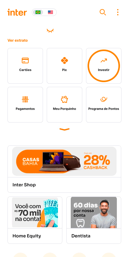 Super App do Inter mostrando como investir na previdência