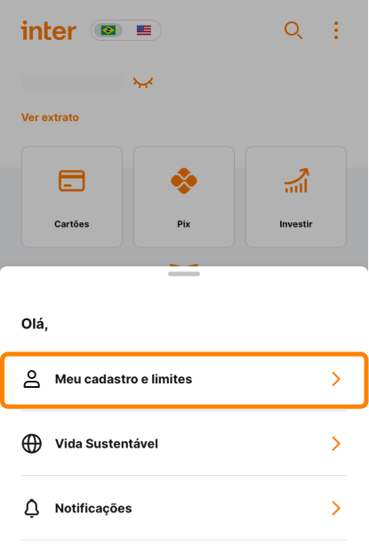 Tela do Super App do Inter mostrando a opção de cadastro de clientes 