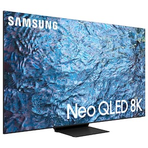 TV Samsung preta com tela ilustrativa azul