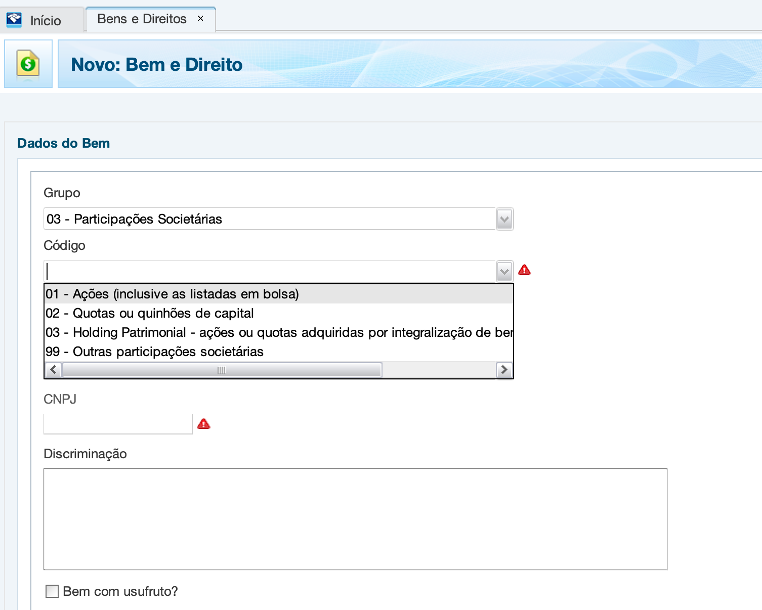 Programa da Receita Federal na seção de Participações Societárias e como declarar ações