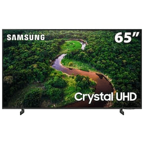 tv de 65 poolegadas da samsung com imagem ilustrativa de floresta na tela de crystal UHD