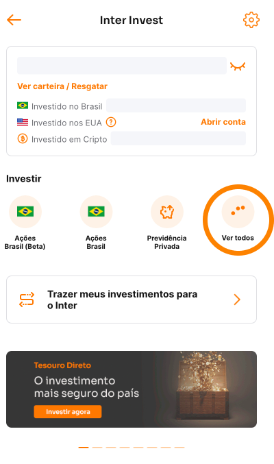 Tela da Inter Invest mostrando a opção para abrir todos os investimentos 