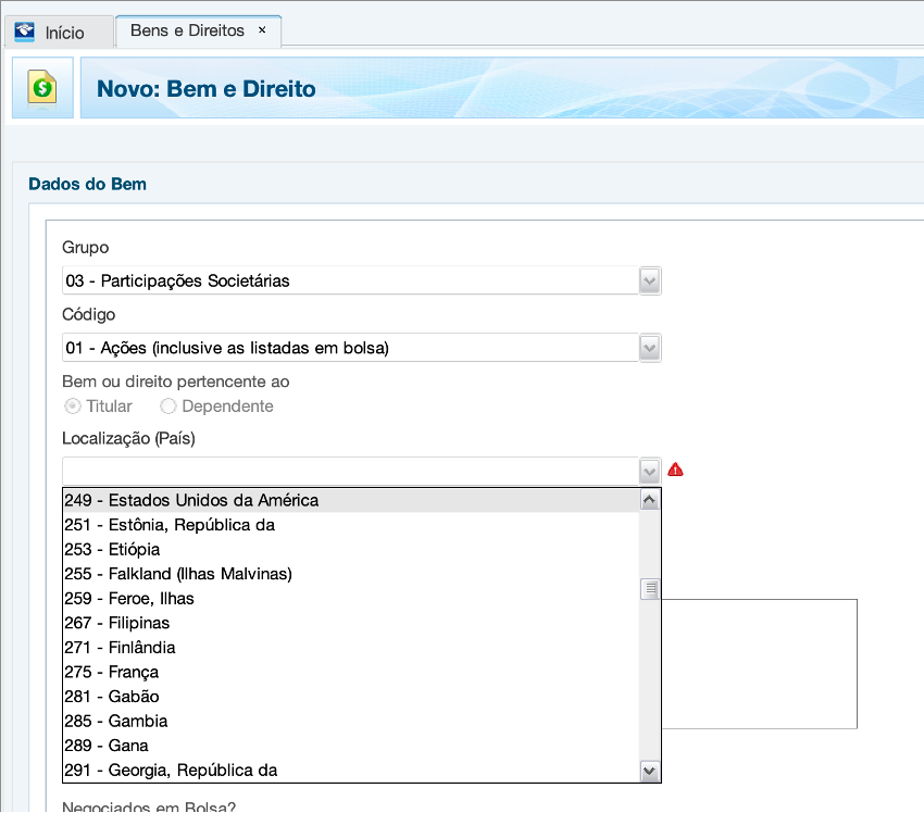 Programa da Receita Federal na seção de Participações Societárias e como declarar IR no exterior