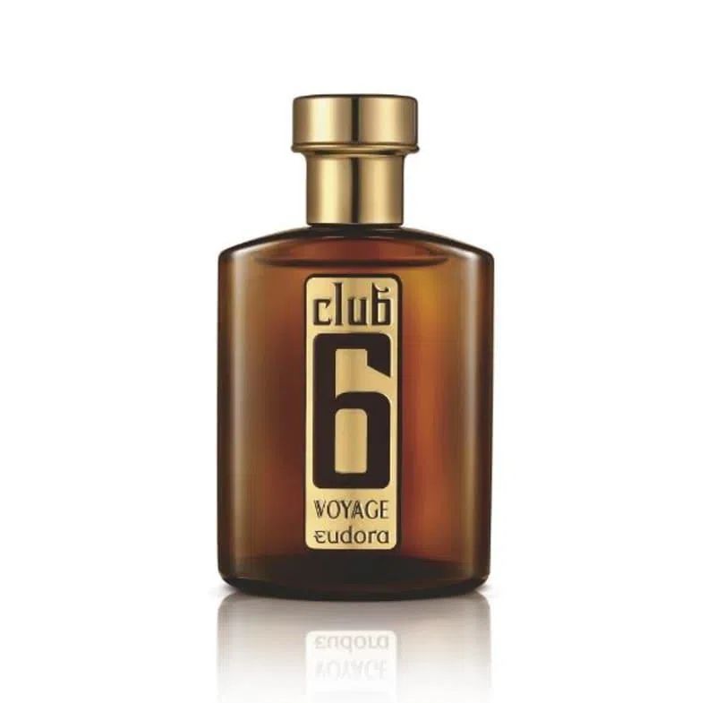 vidro de perfume club 6 da eudora com base marrom com tampa dourada