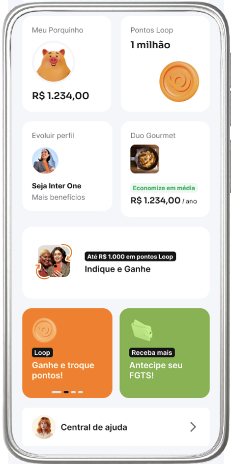 Tela do Super App do Inter com o passo a passo para cadastro da promoção Indique e Ganhe com cashback extra