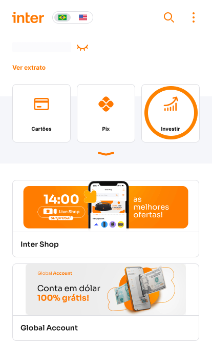 Tela do Super App do Inter mostrando como investir 