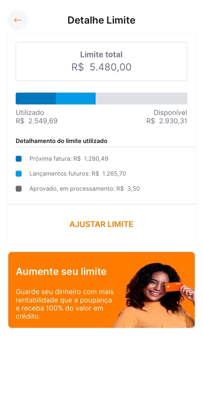 Tela do Super App do Inter mostrando detalhe do limite