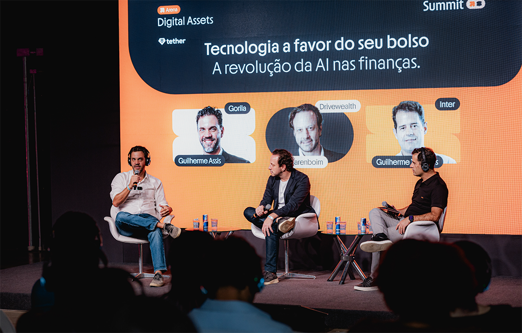 Guilherme Assis, fundador do Gorila, Igor Barenboim, consultor global da DriveWealth, e Guilherme Ximenes, diretor de Tecnologia (CIO) do Inter. Guilherme Assis, fundador do Gorila, Igor Barenboim, consultor global da DriveWealth, e Guilherme Ximenes, diretor de Tecnologia (CIO) do Inter.